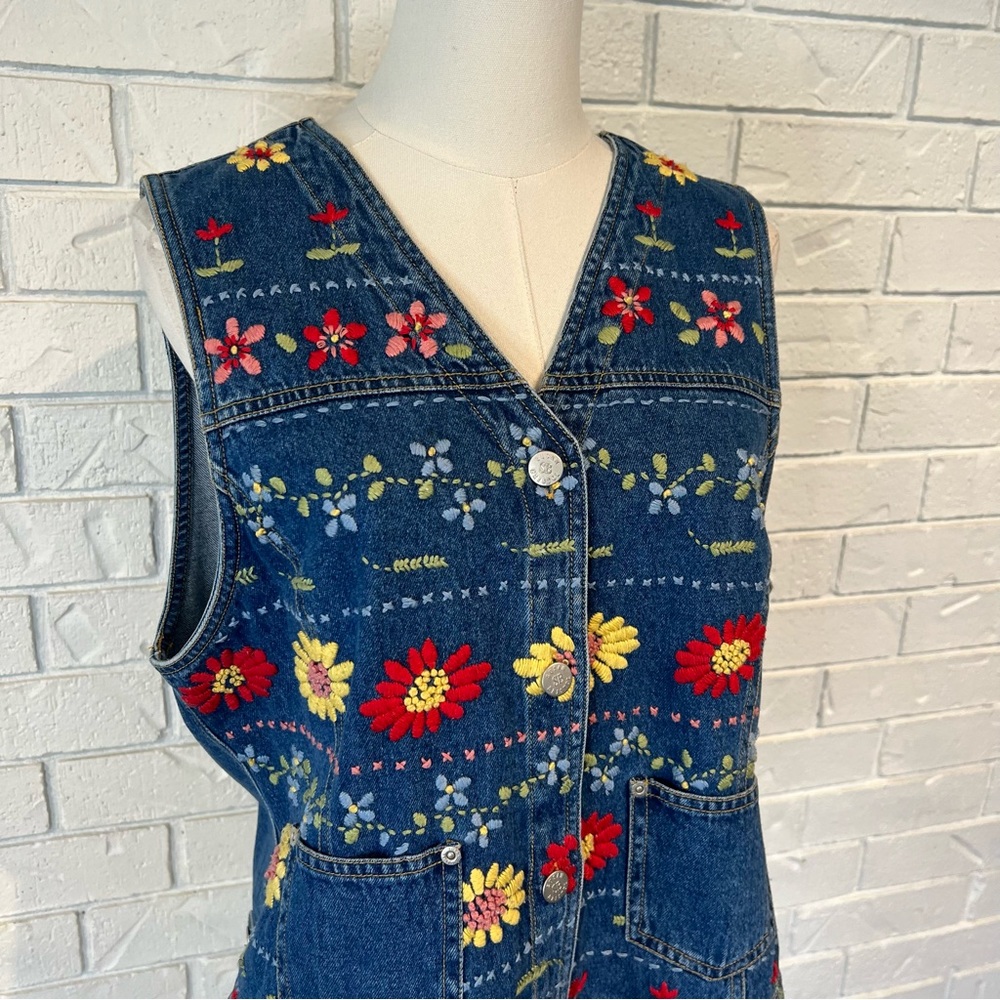 Vintage 90s y2k Susan Bristol Embroidered Denim Vest women’s M - Picture 2 of 8